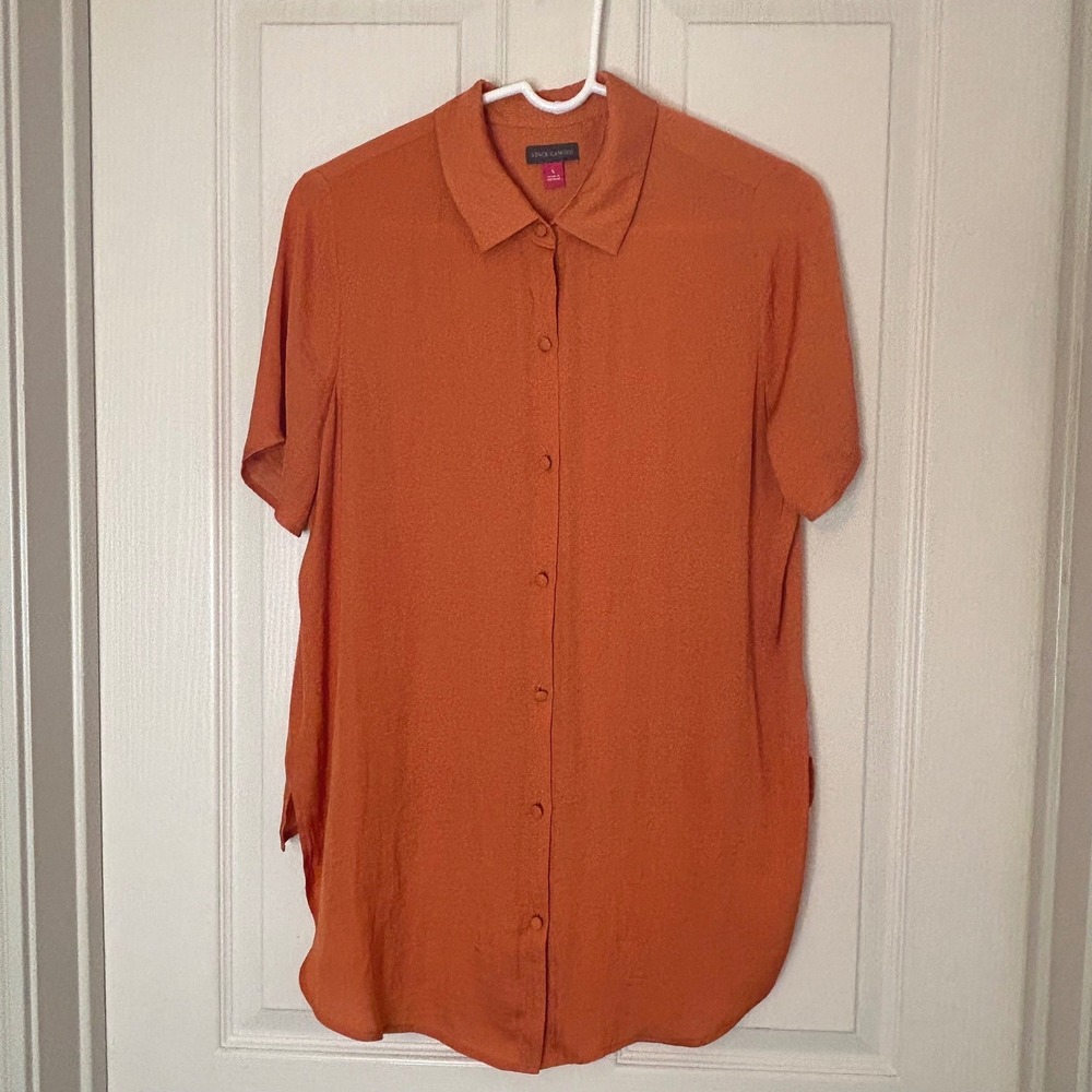 Vince Camuto Orange Textured Short Sleeve Button Up Shirt Women Size S